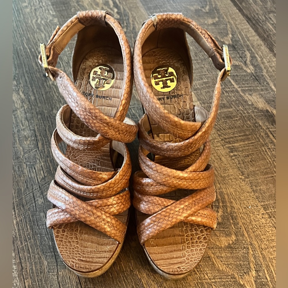 Tory Burch Jeanine Snake Print Leather Wedge Size 8 1/2 - Picture 16 of 16